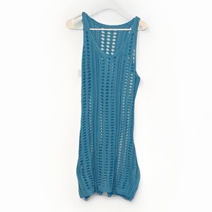 Blue Crochet Strapless Midi Dress Festival Boho Coachella Beach Dress Medium￼